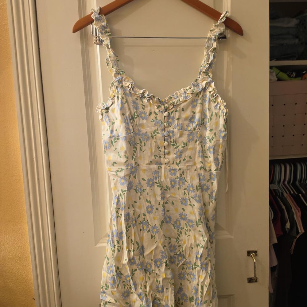 Zara White Mini Dress with Blue and Yellow Floral Print